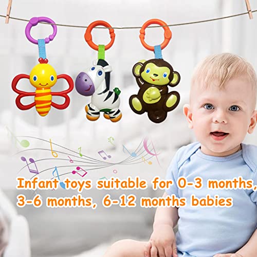 4-Pack Baby Hanging Rattle Toys – Cartoon Animal Stroller Toys for Infants, Crib Car Seat Travel Toys, Birthday Gift for Newborns