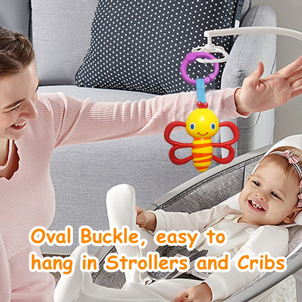 4-Pack Baby Hanging Rattle Toys – Cartoon Animal Stroller Toys for Infants, Crib Car Seat Travel Toys, Birthday Gift for Newborns