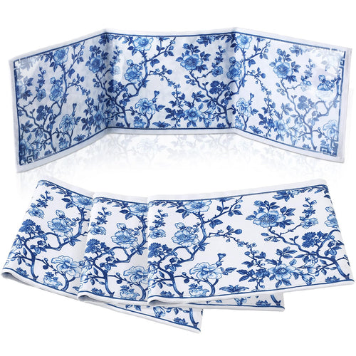4 Pack Chinoiserie Mahjong Card Holder – Blue & White Fabric PVC Sleeves for American Cards