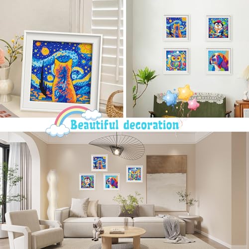 4-Pack Diamond Art Kits for Kids – Dog, Cat, Penguin, Owl – Beginner Crafts for Ages 8-12