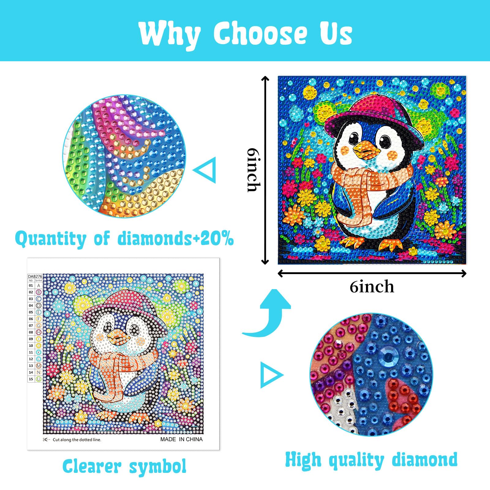 4-Pack Diamond Art Kits for Kids – Dog, Cat, Penguin, Owl – Beginner Crafts for Ages 8-12