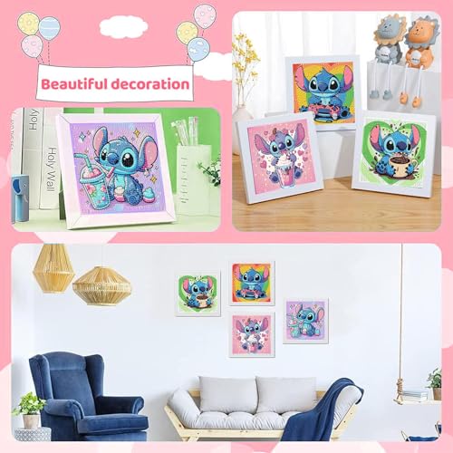 4-Pack Diamond Art Painting Kits for Kids – Cartoon Gem Art, Beginner Craft Kit, 6x6 Inch Each, by KOJEFCV