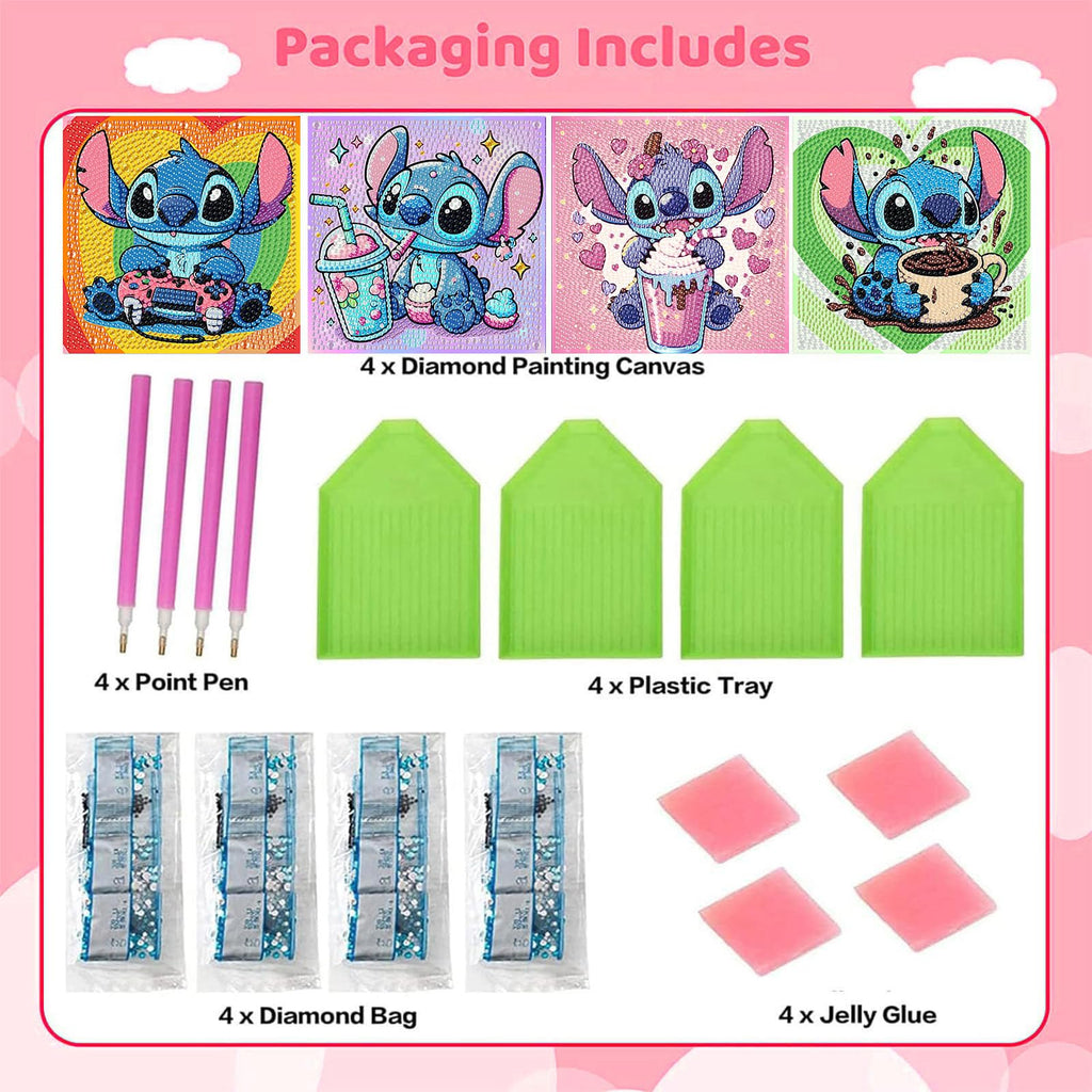 4-Pack Diamond Art Painting Kits for Kids – Cartoon Gem Art, Beginner Craft Kit, 6x6 Inch Each, by KOJEFCV