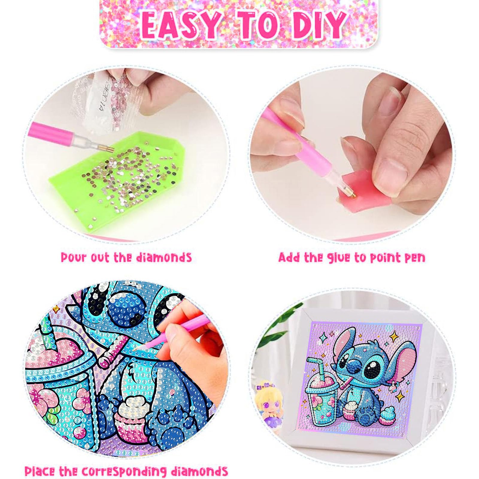 4-Pack Diamond Art Painting Kits for Kids – Cartoon Gem Art, Beginner Craft Kit, 6x6 Inch Each, by KOJEFCV