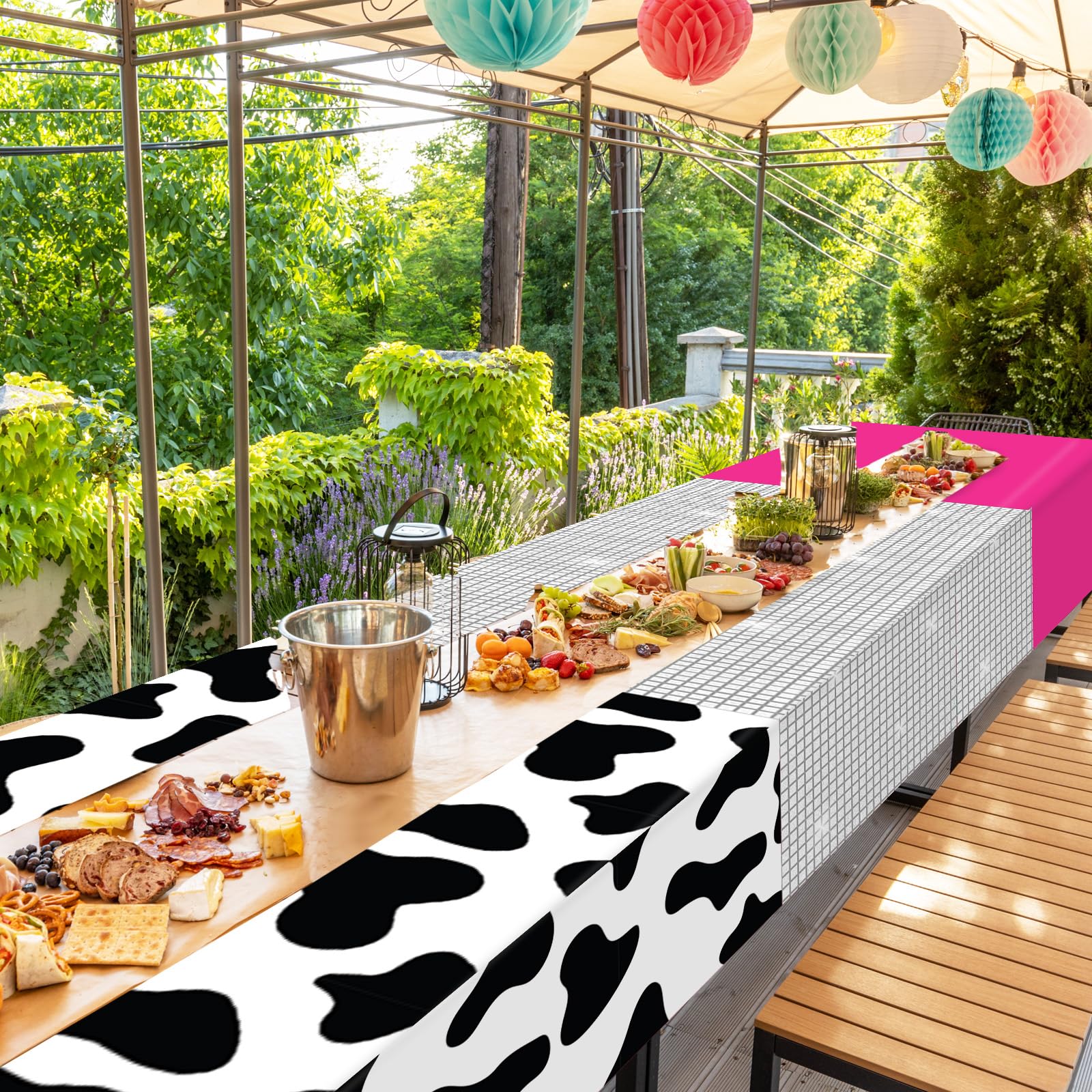4 Pack Disco Cowgirl Plastic Tablecloths – Hot Pink Cow Print & Disco Ball Party Decor