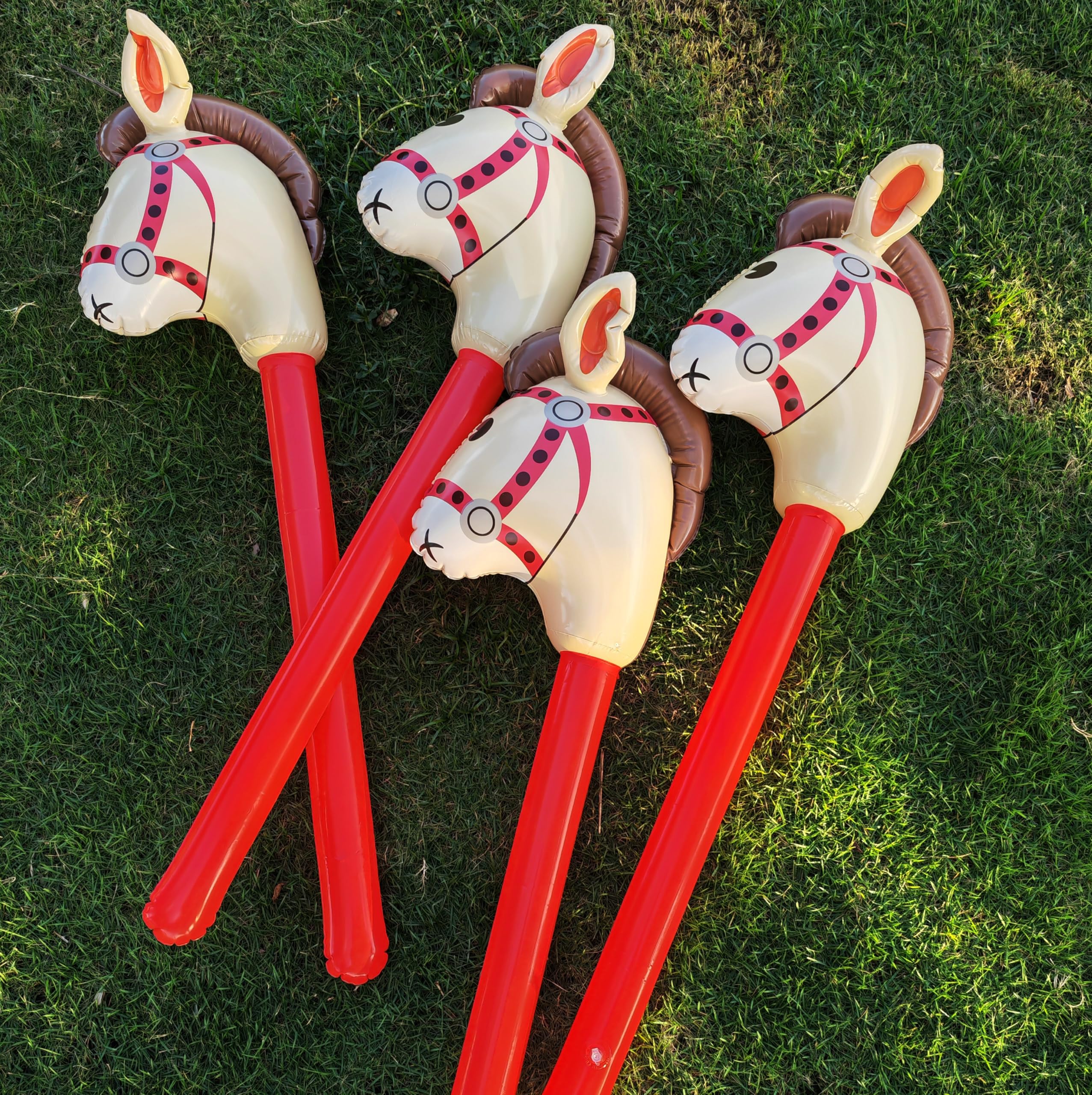 4 Pack Inflatable Stick Horses – Red Pony Western Cowboy Party Decorations
