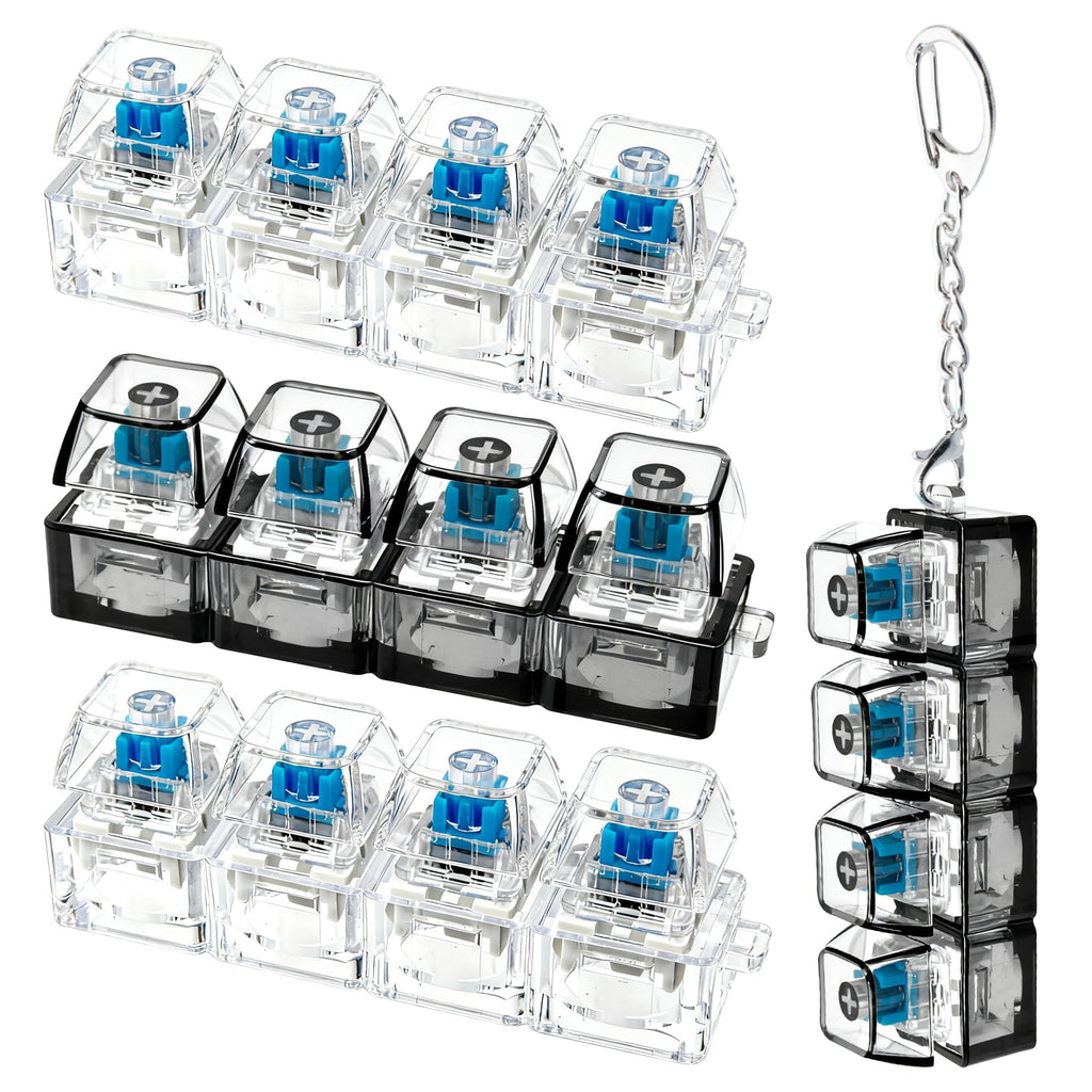 4-Pack Keyboard Fidget Keychain – Clicker Stress Relief Toy for Anxiety (Clear Black)