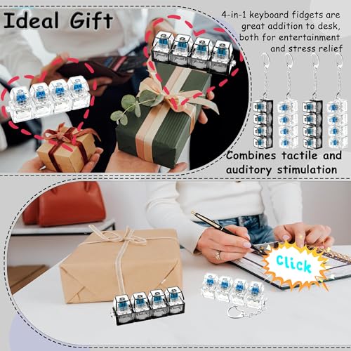 4-Pack Keyboard Fidget Keychain – Clicker Stress Relief Toy for Anxiety (Clear Black)