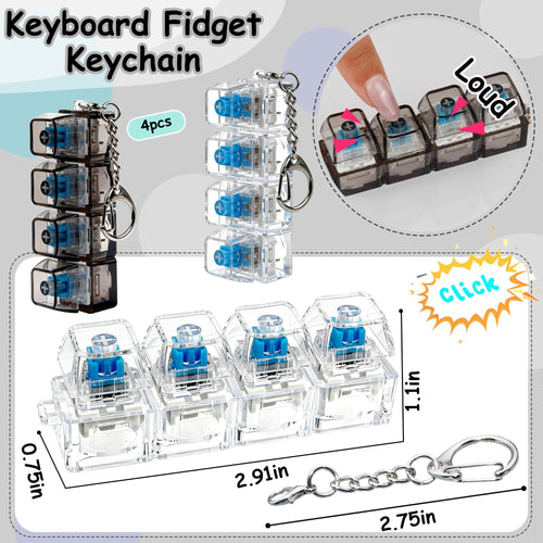 4-Pack Keyboard Fidget Keychain – Clicker Stress Relief Toy for Anxiety (Clear Black)