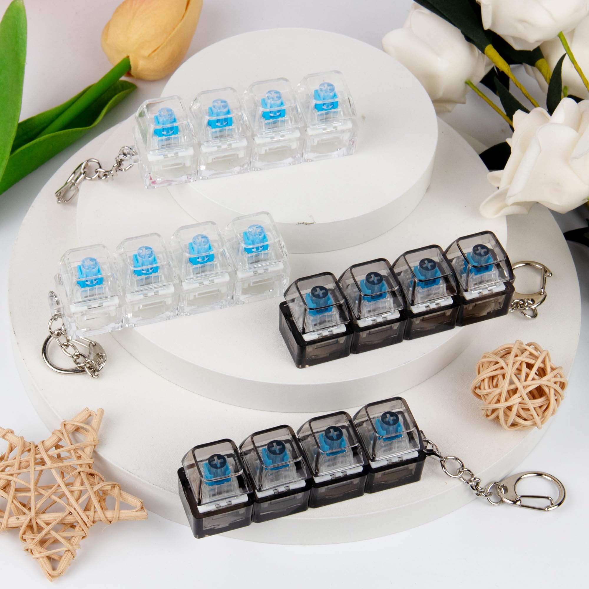 4-Pack Keyboard Fidget Keychain – Clicker Stress Relief Toy for Anxiety (Clear Black)