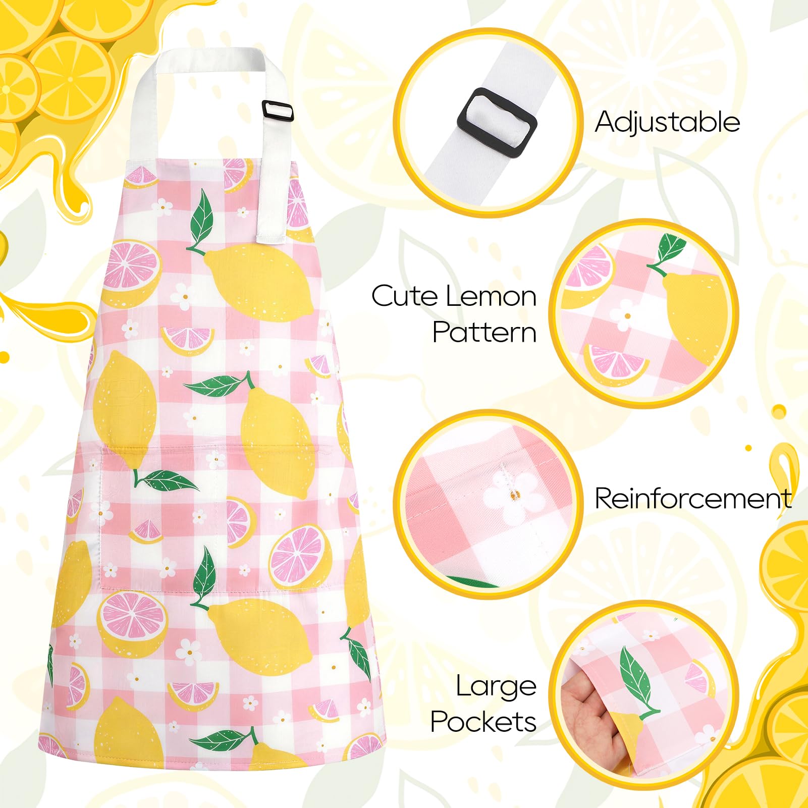 4 Pack Lemon Kids Aprons with Pockets – Adjustable Lemonade Stand Aprons for Boys and Girls