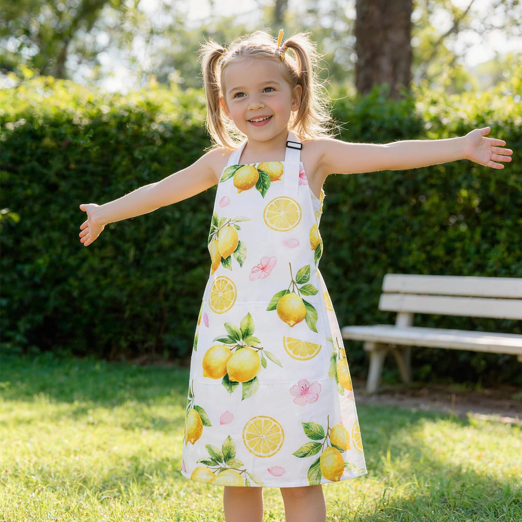 4 Pack Lemon Kids Aprons with Pockets – Adjustable Lemonade Stand Aprons for Boys and Girls