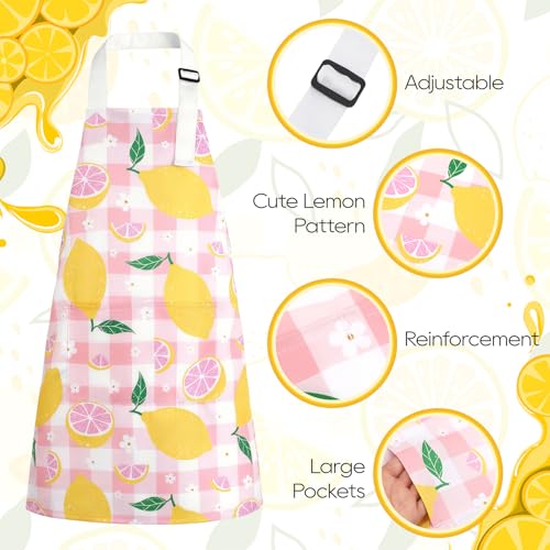 4 Pack Lemon Kids Aprons with Pockets – Adjustable Lemonade Stand Aprons for Boys and Girls