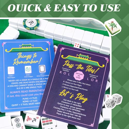 4-Pack Mahjong Shuffler Cards – PVC Tile Mixers with Waterproof Rules, 7x5 in (Purple, Green, Pink, Blue)