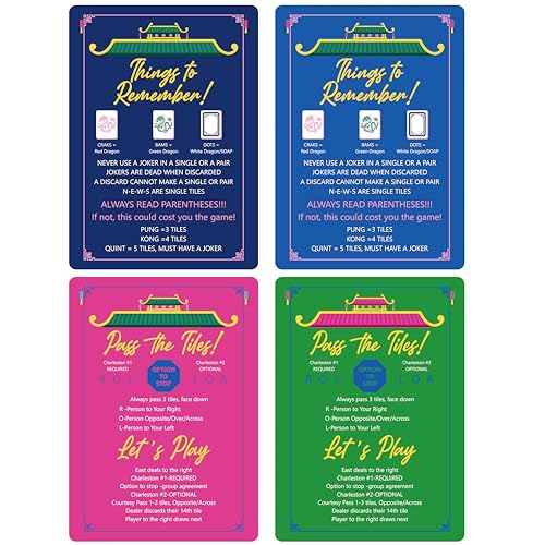 4-Pack Mahjong Shuffler Cards – PVC Tile Mixers with Waterproof Rules, 7x5 in (Purple, Green, Pink, Blue)