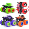 4 Pack Monster Trucks Push and Go Friction Powered Cars for Boys 3-7 - 360 Degree Stunt Toy Set