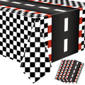 4 Pack Racing Car Disposable Plastic Tablecloths - 54x108 Inch Black Checkered Flag Table Covers for Car Theme Party