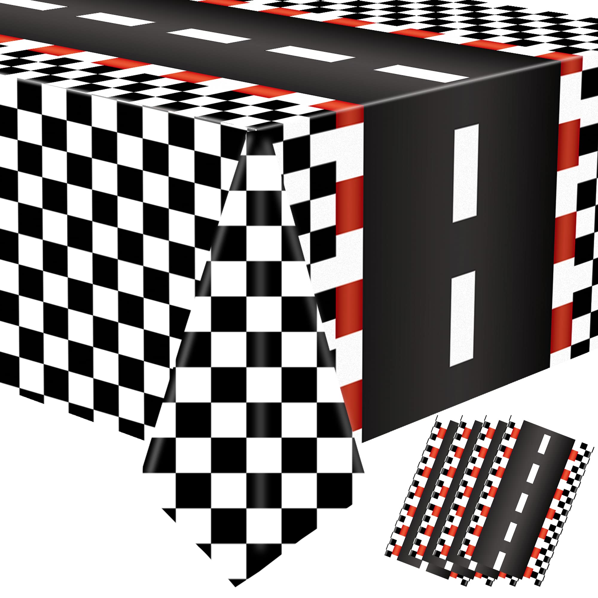 4 Pack Racing Car Disposable Plastic Tablecloths - 54x108 Inch Black Checkered Flag Table Covers for Car Theme Party