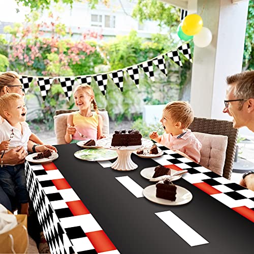 4 Pack Racing Car Disposable Plastic Tablecloths - 54x108 Inch Black Checkered Flag Table Covers for Car Theme Party
