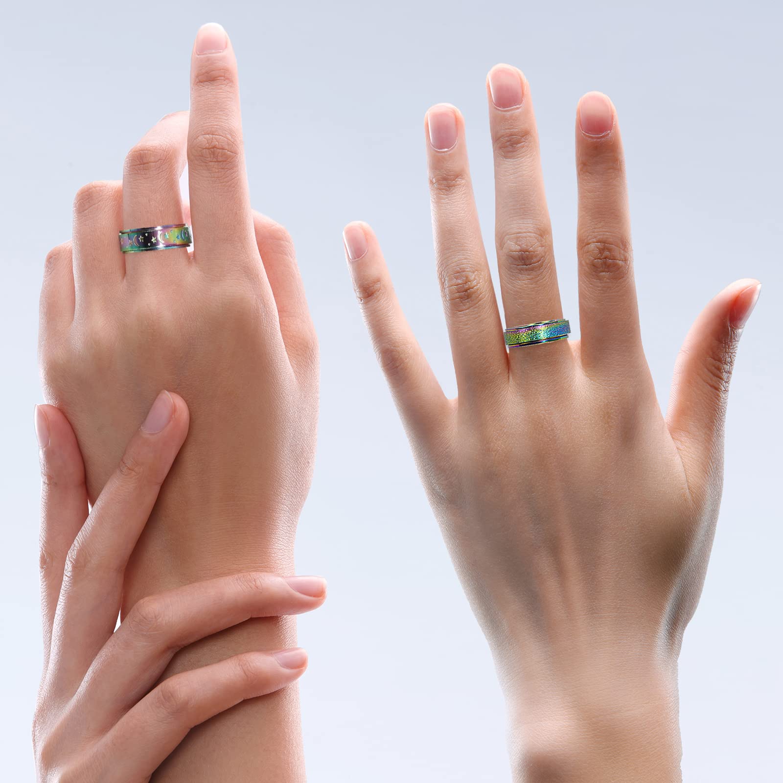 4-Pack Rainbow Titanium Steel Fidget Rings for Anxiety – Quiet Spinner Rings for Women, Size 5-11