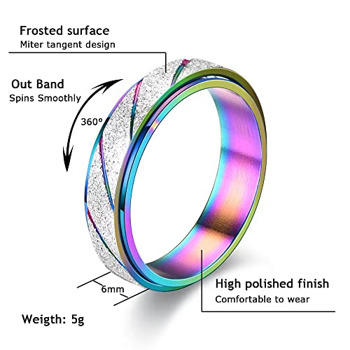 4-Pack Rainbow Titanium Steel Fidget Rings for Anxiety – Quiet Spinner Rings for Women, Size 5-11
