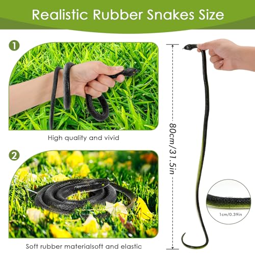 4-Pack Realistic Rubber Black Mamba Snakes for Pranks, Garden Bird Deterrent, and Halloween Decor