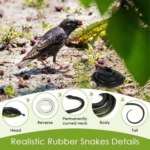 4-Pack Realistic Rubber Black Mamba Snakes for Pranks, Garden Bird Deterrent, and Halloween Decor