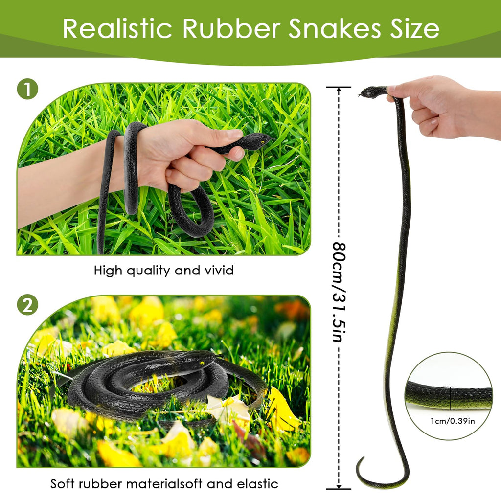 4-Pack Realistic Rubber Black Mamba Snakes for Pranks, Garden Bird Deterrent, and Halloween Decor