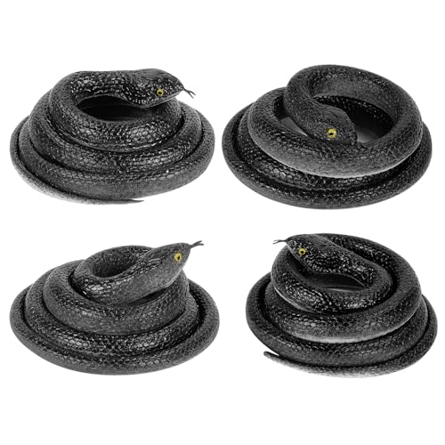 4-Pack Realistic Rubber Black Mamba Snakes for Pranks, Garden Bird Deterrent, and Halloween Decor