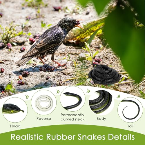4-Pack Realistic Rubber Black Mamba Snakes for Pranks, Garden Bird Deterrent, and Halloween Decor