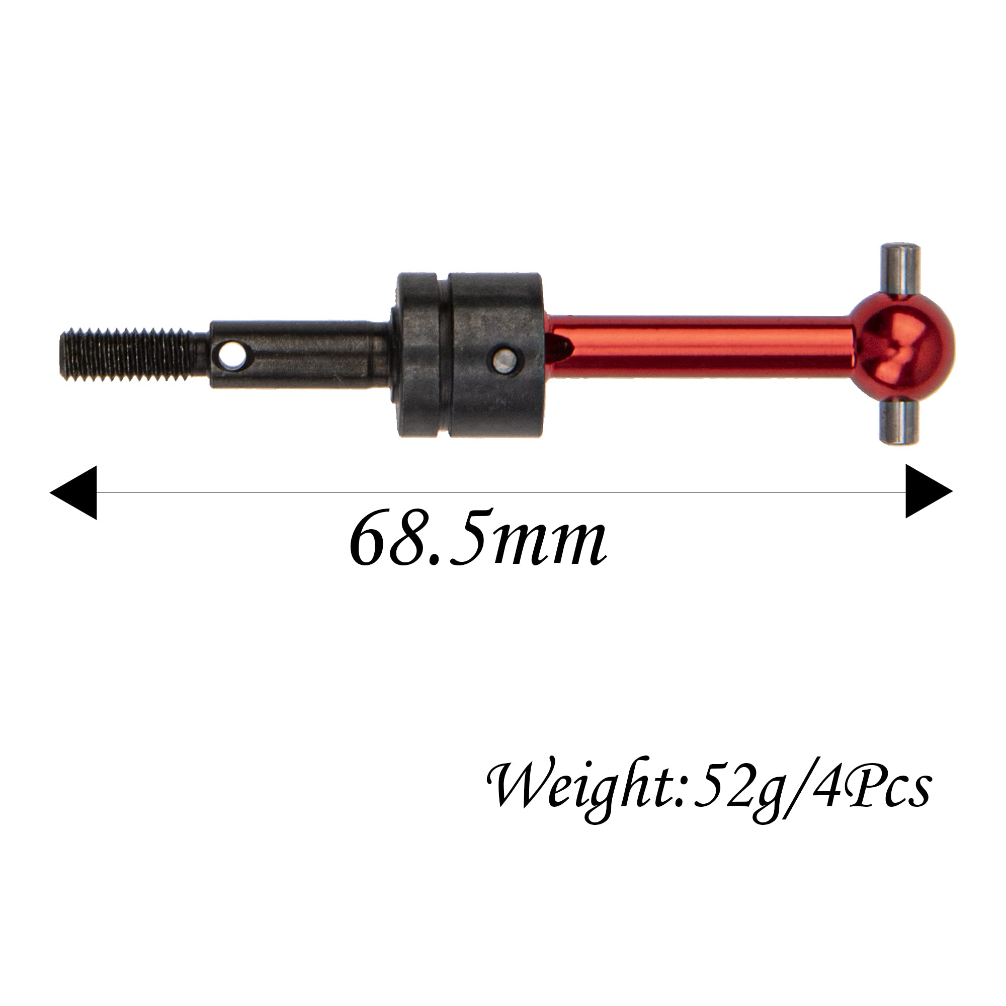 4-Pack Red Metal CVD Drive Shafts for Tamiya TT01 TT02 1/10 RC Car - Upgrade Replacement Parts