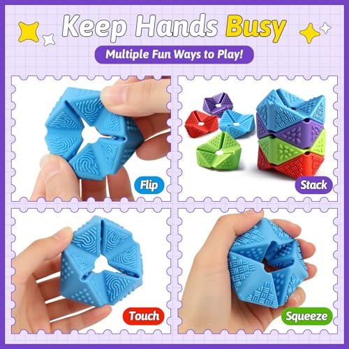 4-Pack Sensory Fidget Cubes – Silent Silicone Flip Toys for Anxiety Relief, Autism, ADHD – Textured Stimulation for Kids & Adults
