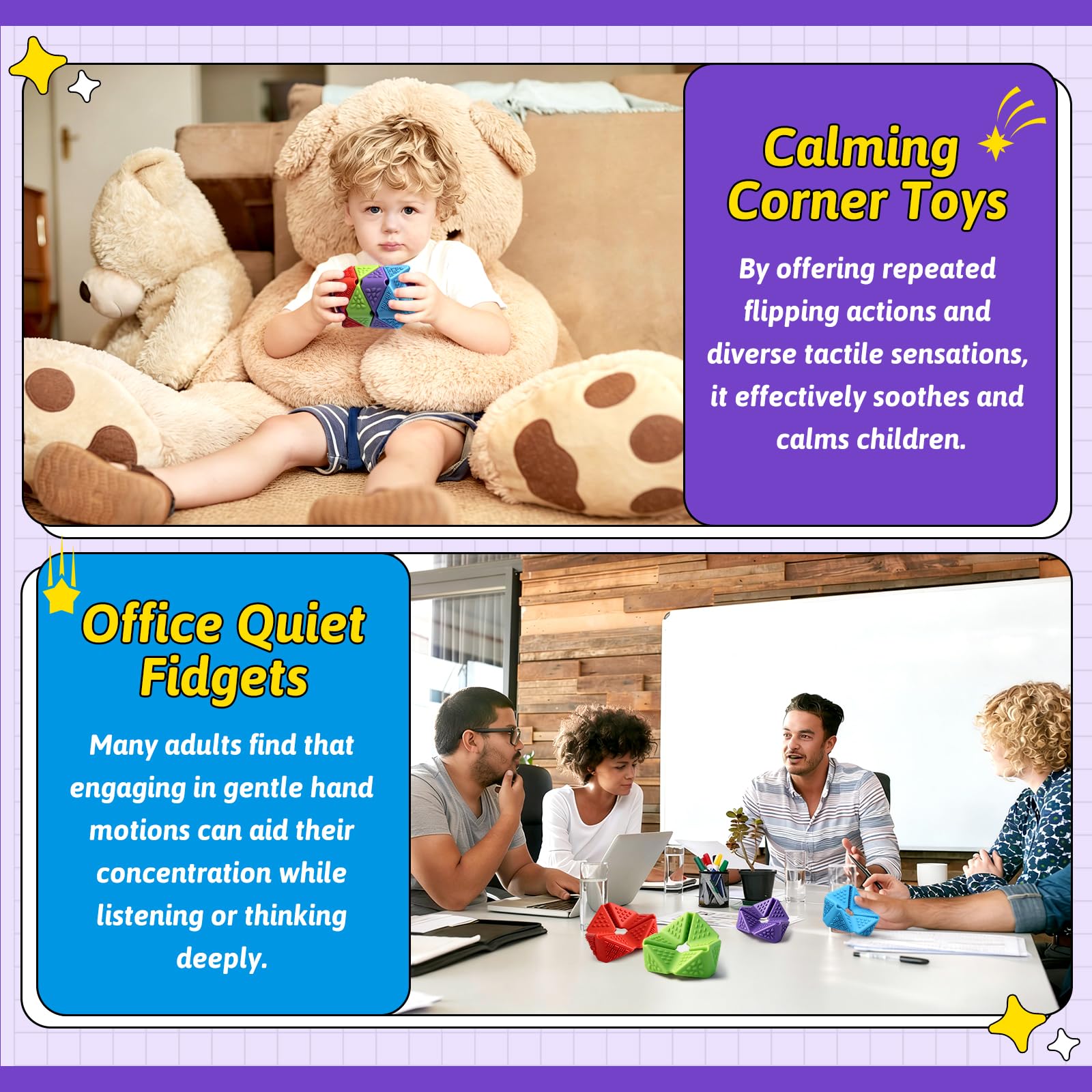 4-Pack Sensory Fidget Cubes – Silent Silicone Flip Toys for Anxiety Relief, Autism, ADHD – Textured Stimulation for Kids & Adults