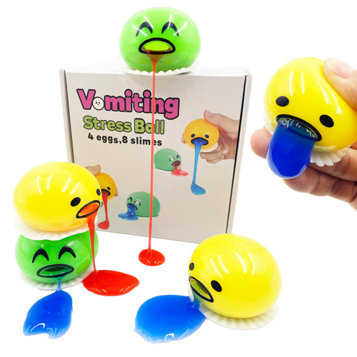 4-Pack Vomiting Egg Stress Balls with 8-Pack Slime - Funny Prank Sensory Toy for Kids & Adults