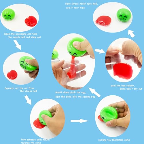 4-Pack Vomiting Egg Stress Balls with 8-Pack Slime - Funny Prank Sensory Toy for Kids & Adults