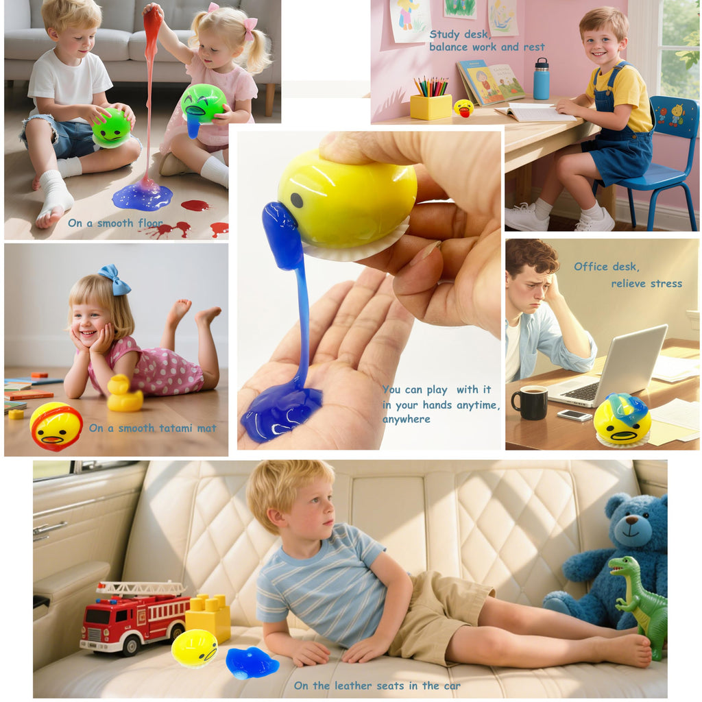 4-Pack Vomiting Egg Stress Balls with 8-Pack Slime - Funny Prank Sensory Toy for Kids & Adults