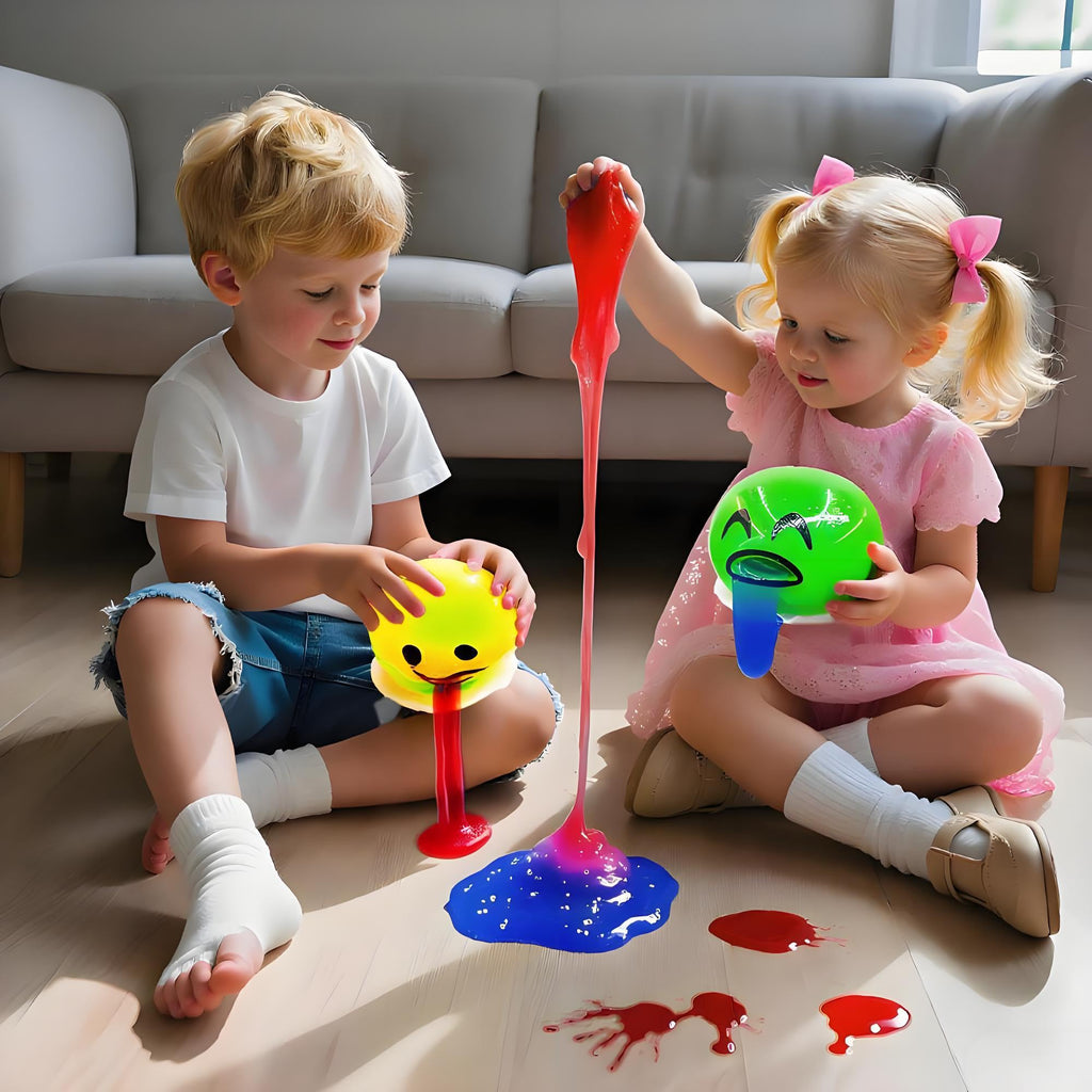 4-Pack Vomiting Egg Stress Balls with 8-Pack Slime - Funny Prank Sensory Toy for Kids & Adults
