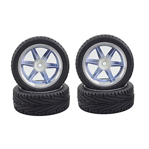 4-Piece 1/10 RC Tires & Plastic Rims for On-Road Touring Drift Cars - Blue