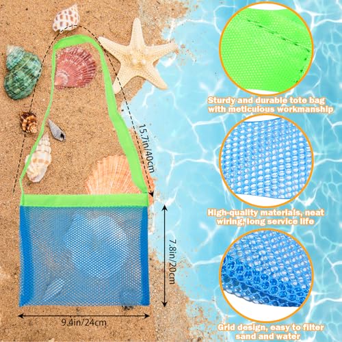 4-Piece Beach Mesh Shovel and Bag Set for Shell Collecting - Stainless Steel Sand Sifter with Adjustable Strap - TUSAUW