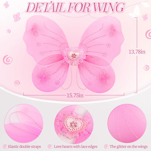 4-Piece Butterfly Fairy Costume Set for Girls 3-8 - Pink Tutu, Wings, Wand & Headband