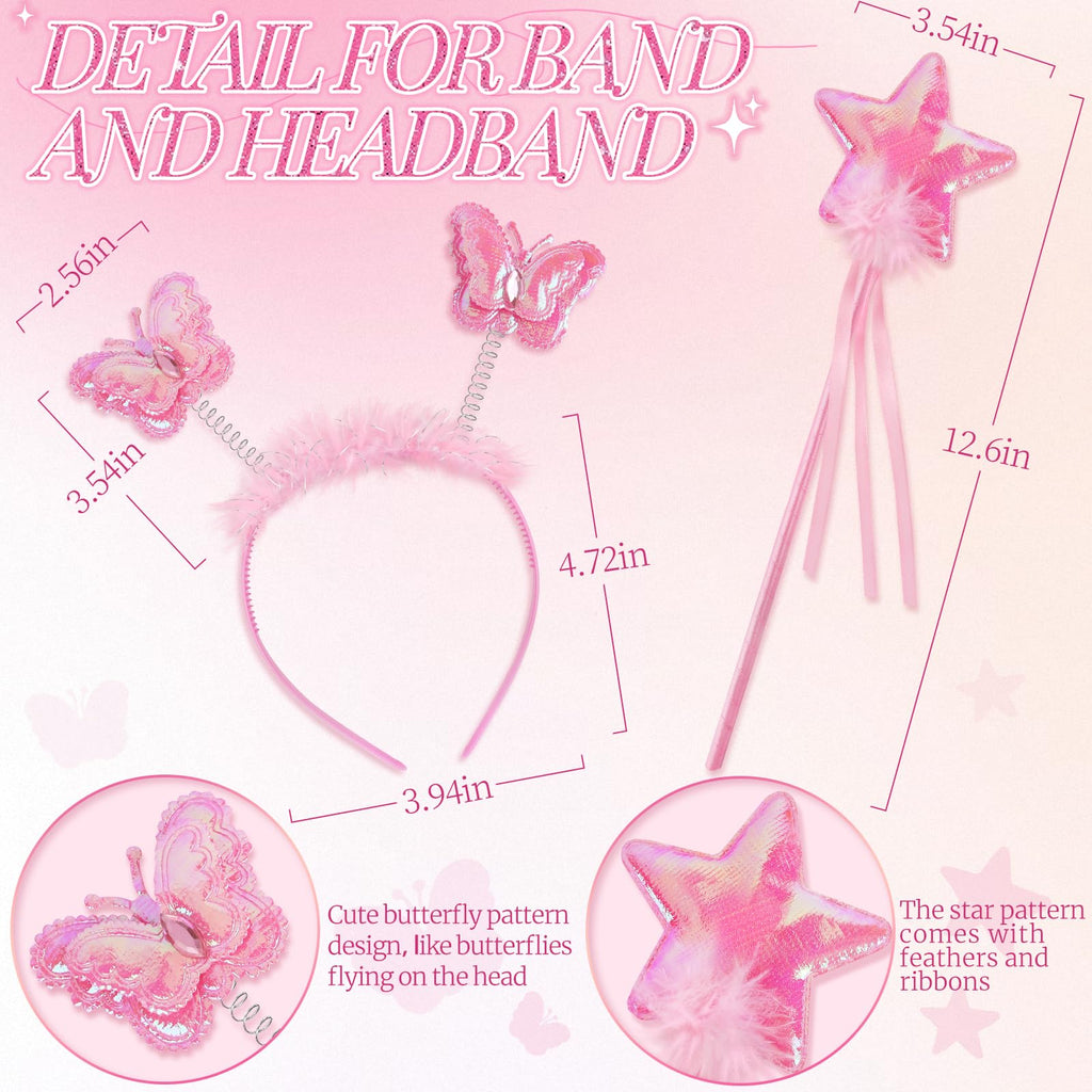 4-Piece Butterfly Fairy Costume Set for Girls 3-8 - Pink Tutu, Wings, Wand & Headband