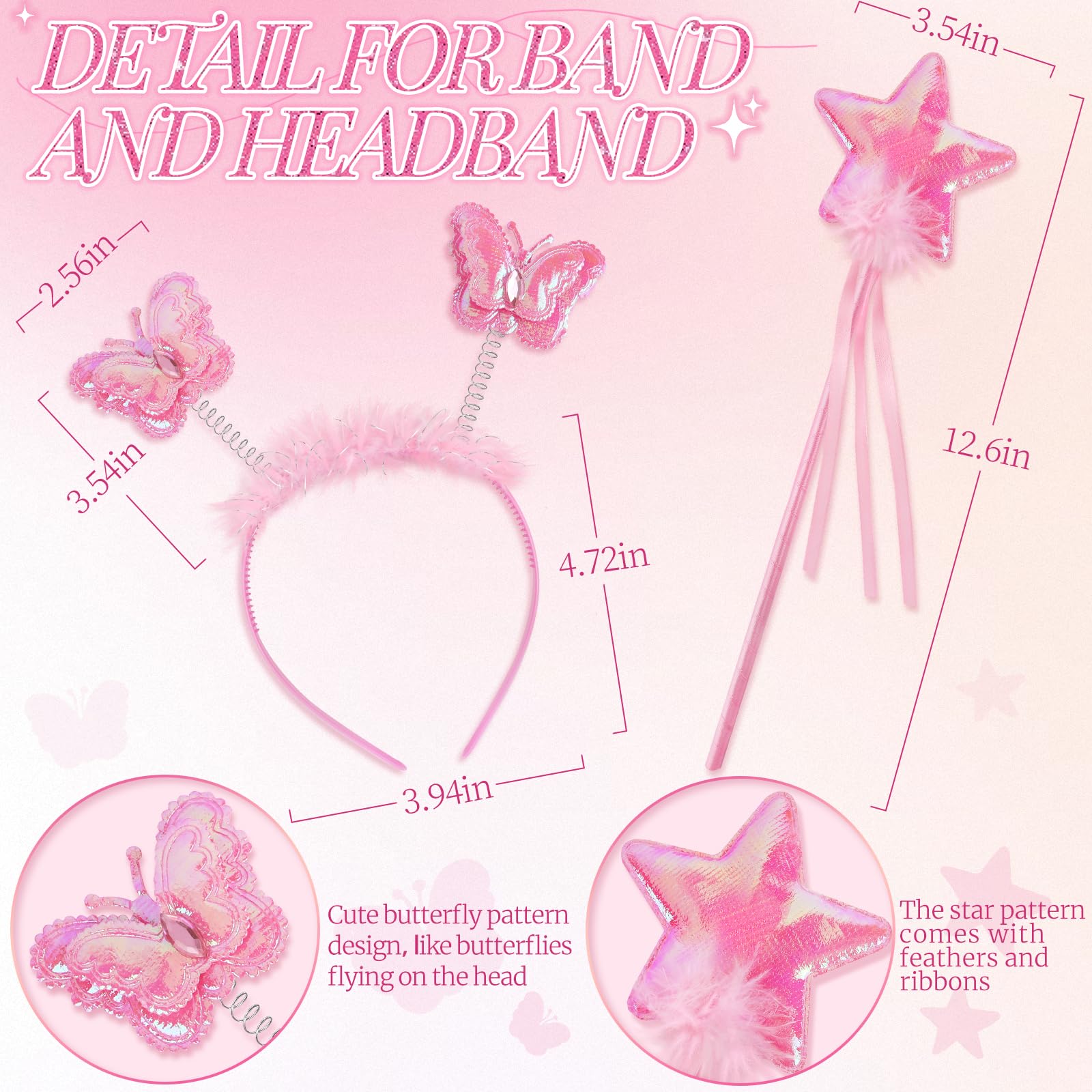 4-Piece Butterfly Fairy Costume Set for Girls 3-8 - Pink Tutu, Wings, Wand & Headband