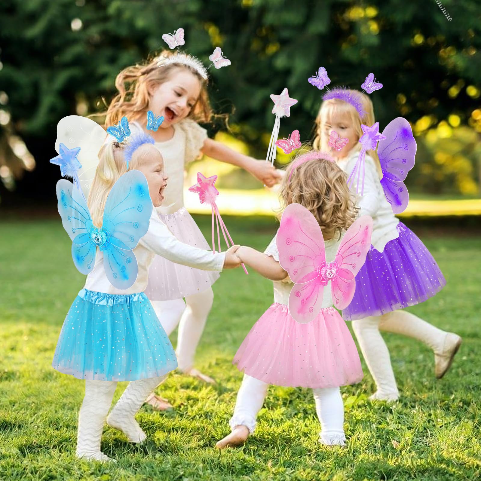 4-Piece Butterfly Fairy Costume Set for Girls 3-8 - Pink Tutu, Wings, Wand & Headband