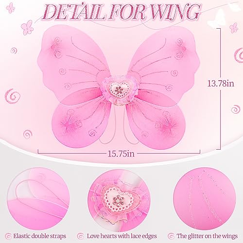 4-Piece Butterfly Fairy Costume Set for Girls 3-8 - Pink Tutu, Wings, Wand & Headband