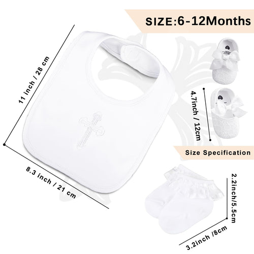 4-Piece Christening Baptism Outfit for Baby Girl – White Bib, Shoes, Socks, and Headband Set