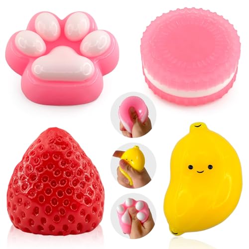 4-Piece Kawaii Squishy Toys – Soft Sensory Fidget Squeeze Set for Stress Relief