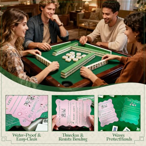 4-Piece Mahjong Tile Shuffler Set with Printed Rules – Manual Mixer for Beginners (Powder Blusher Pink & Green)