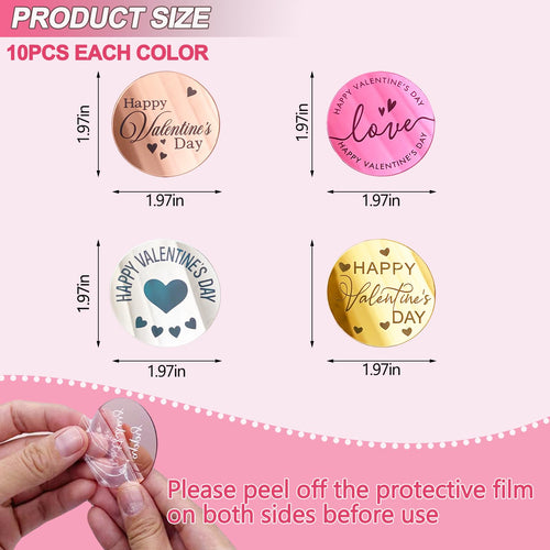 40 Acrylic Happy Valentine's Day Cupcake Toppers – 4 Colors, Mirror Finish, Reusable