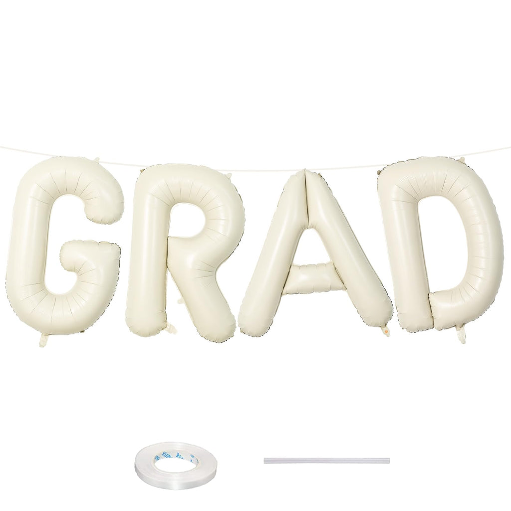 40 Inch Beige GRAD Balloons for Graduation Party Decor - Large Cream Foil Letters for Class of 2026