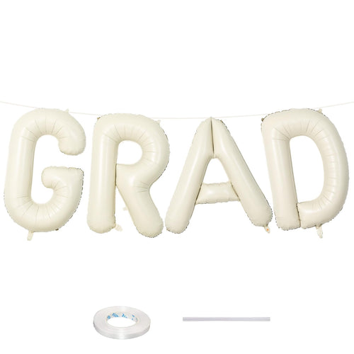40 Inch Beige GRAD Balloons for Graduation Party Decor - Large Cream Foil Letters for Class of 2026